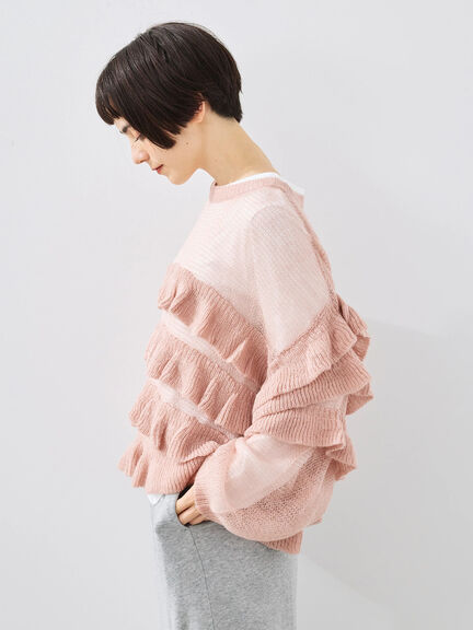 インナーSETモヘアタッチシアーフリルニット(ブラック/ピンク/ベージュ/カーキ)|SM2(エスエムツー)通販