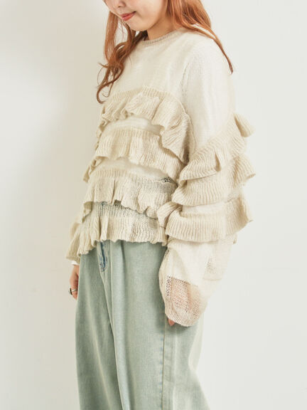 インナーSETモヘアタッチシアーフリルニット(ブラック/ピンク/ベージュ/カーキ)|SM2(エスエムツー)通販