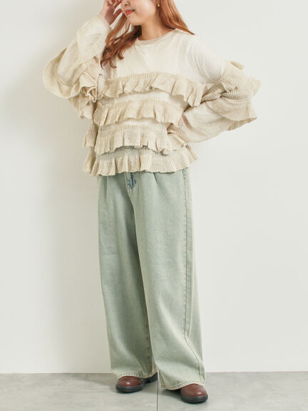 インナーSETモヘアタッチシアーフリルニット(ブラック/ピンク/ベージュ/カーキ)|SM2(エスエムツー)通販