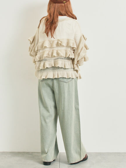 インナーSETモヘアタッチシアーフリルニット(ブラック/ピンク/ベージュ/カーキ)|SM2(エスエムツー)通販