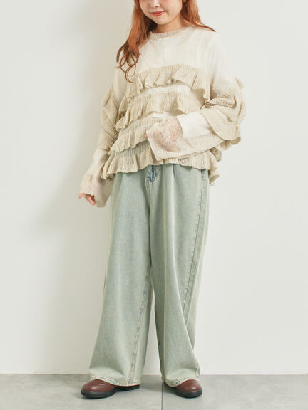 インナーSETモヘアタッチシアーフリルニット(ブラック/ピンク/ベージュ/カーキ)|SM2(エスエムツー)通販