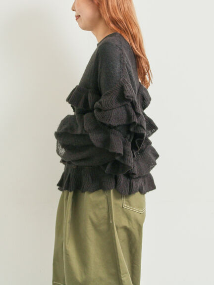 インナーSETモヘアタッチシアーフリルニット(ブラック/ピンク/ベージュ/カーキ)|SM2(エスエムツー)通販