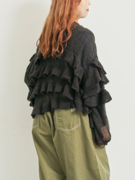 インナーSETモヘアタッチシアーフリルニット(ブラック/ピンク/ベージュ/カーキ)|SM2(エスエムツー)通販