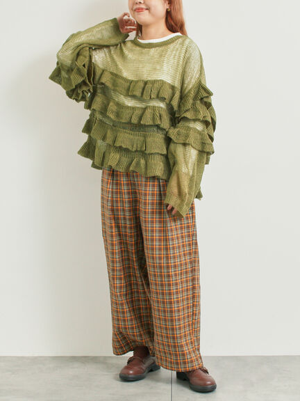 インナーSETモヘアタッチシアーフリルニット(ブラック/ピンク/ベージュ/カーキ)|SM2(エスエムツー)通販