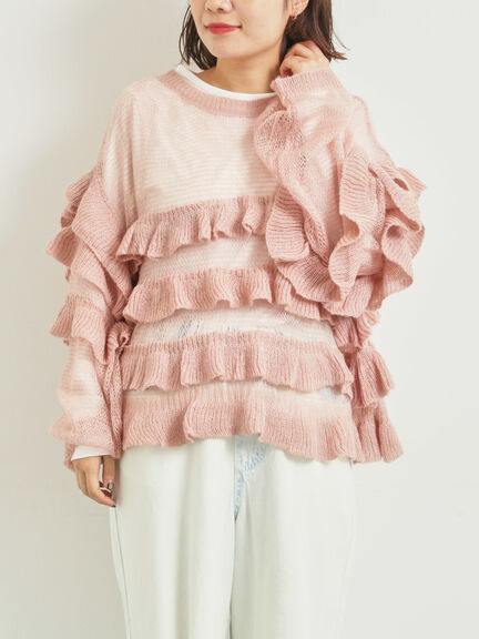 インナーSETモヘアタッチシアーフリルニット(ブラック/ピンク/ベージュ/カーキ)|SM2(エスエムツー)通販