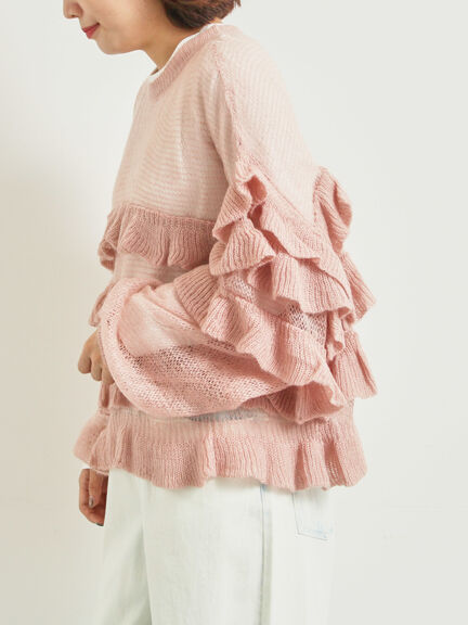 インナーSETモヘアタッチシアーフリルニット(ブラック/ピンク/ベージュ/カーキ)|SM2(エスエムツー)通販