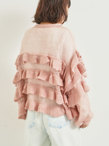 インナーSETモヘアタッチシアーフリルニット(ブラック/ピンク/ベージュ/カーキ)|SM2(エスエムツー)通販