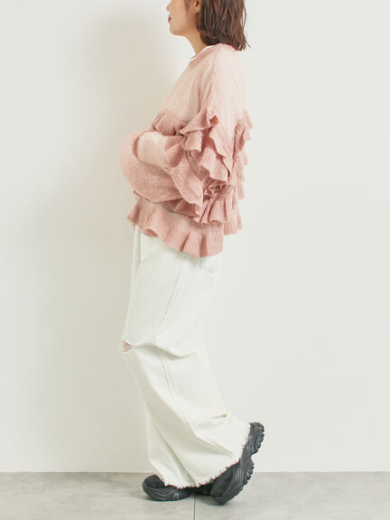 インナーSETモヘアタッチシアーフリルニット(ブラック/ピンク/ベージュ/カーキ)|SM2(エスエムツー)通販