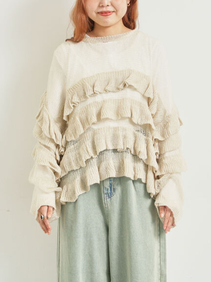 インナーSETモヘアタッチシアーフリルニット(ブラック/ピンク/ベージュ/カーキ)|SM2(エスエムツー)通販