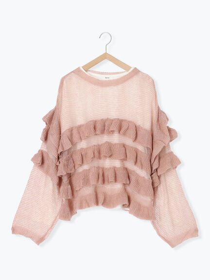 インナーSETモヘアタッチシアーフリルニット(ブラック/ピンク/ベージュ/カーキ)|SM2(エスエムツー)通販