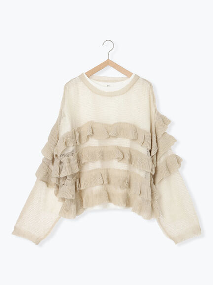 インナーSETモヘアタッチシアーフリルニット(ブラック/ピンク/ベージュ/カーキ)|SM2(エスエムツー)通販