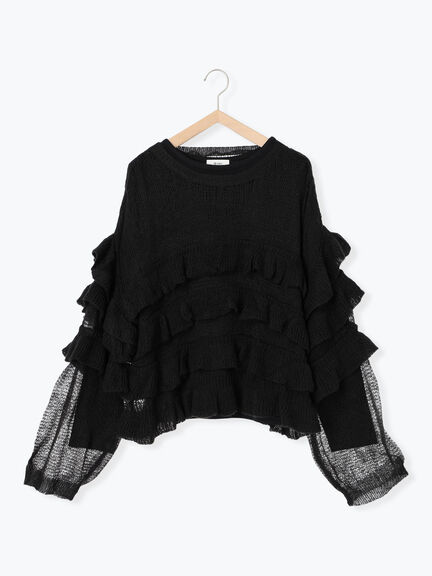 インナーSETモヘアタッチシアーフリルニット(ブラック/ピンク/ベージュ/カーキ)|SM2(エスエムツー)通販