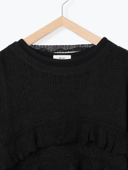 インナーSETモヘアタッチシアーフリルニット(ブラック/ピンク/ベージュ/カーキ)|SM2(エスエムツー)通販