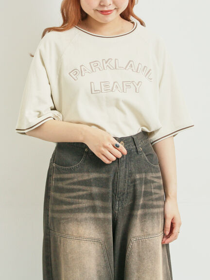 ミニ裏毛ライン入りロゴプリントカットソー(ベージュ/ブラウン/グリーン/ネイビー)|SM2(エスエムツー)通販