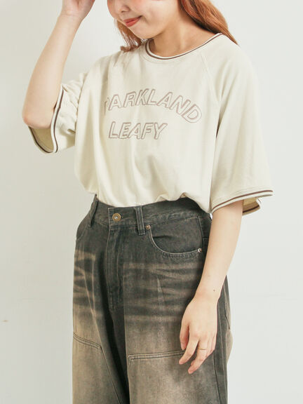 ミニ裏毛ライン入りロゴプリントカットソー(ベージュ/ブラウン/グリーン/ネイビー)|SM2(エスエムツー)通販