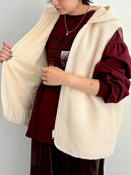 リバーシブルボアベスト(チャコールグレー/モカ/キナリ)|SM2(エスエムツー)通販