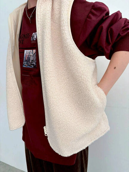 リバーシブルボアベスト(チャコールグレー/モカ/キナリ)|SM2(エスエムツー)通販