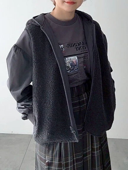 リバーシブルボアベスト(チャコールグレー/モカ/キナリ)|SM2(エスエムツー)通販