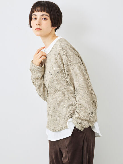 透かし柄ふくれジャカードプルオーバー(グレー/ブラック/キナリ)|SM2(エスエムツー)通販