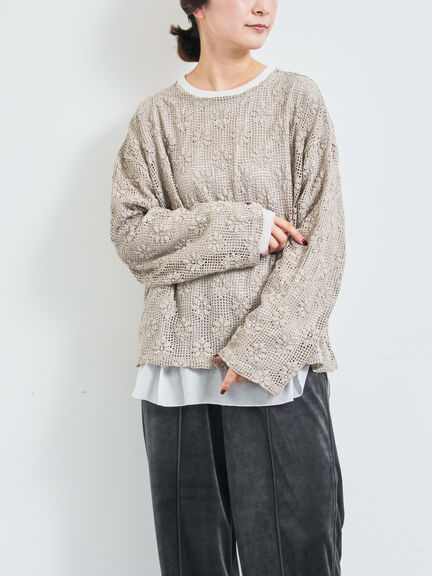 透かし柄ふくれジャカードプルオーバー(グレー/ブラック/キナリ)|SM2(エスエムツー)通販