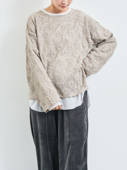 透かし柄ふくれジャカードプルオーバー(グレー/ブラック/キナリ)|SM2(エスエムツー)通販