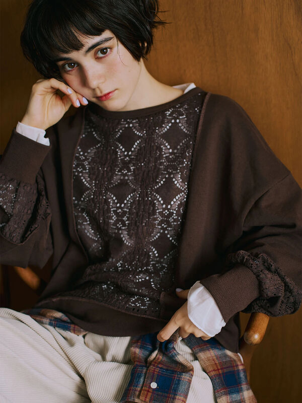 レース切替裏毛プルオーバー(グレー/チャコールグレー/ブラック/ブラウン/キナリ)|SM2(エスエムツー)通販