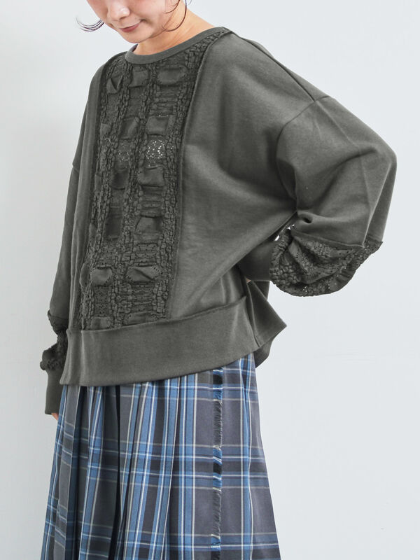 レース切替裏毛プルオーバー(チャコールグレー)|SM2(エスエムツー)通販