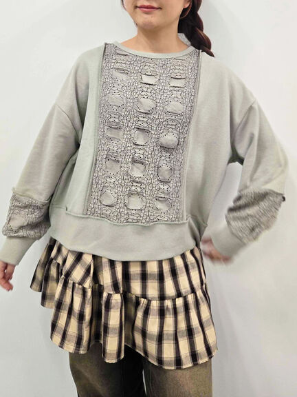 レース切替裏毛プルオーバー(グレー/チャコールグレー/ブラック/ブラウン/キナリ)|SM2(エスエムツー)通販