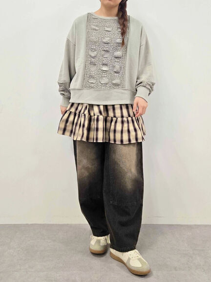 レース切替裏毛プルオーバー(グレー/チャコールグレー/ブラック/ブラウン/キナリ)|SM2(エスエムツー)通販