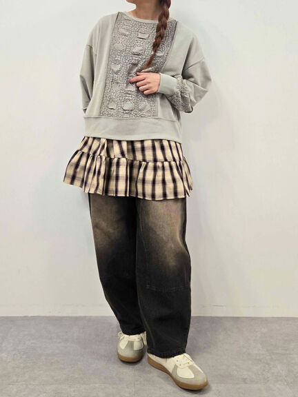 レース切替裏毛プルオーバー(グレー/チャコールグレー/ブラック/ブラウン/キナリ)|SM2(エスエムツー)通販