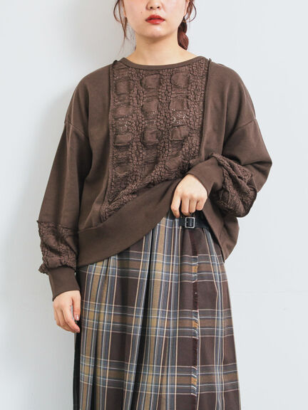 レース切替裏毛プルオーバー(グレー/チャコールグレー/ブラック/ブラウン/キナリ)|SM2(エスエムツー)通販