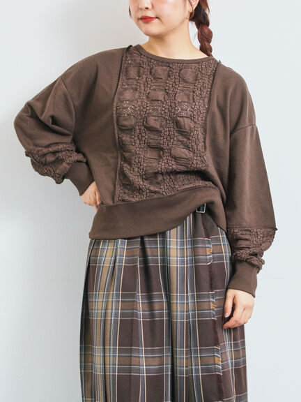 レース切替裏毛プルオーバー(グレー/チャコールグレー/ブラック/ブラウン/キナリ)|SM2(エスエムツー)通販