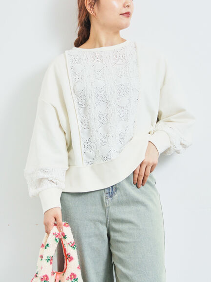 レース切替裏毛プルオーバー(グレー/チャコールグレー/ブラック/ブラウン/キナリ)|SM2(エスエムツー)通販