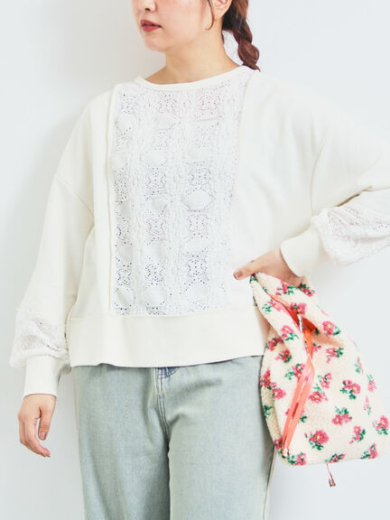 レース切替裏毛プルオーバー(グレー/チャコールグレー/ブラック/ブラウン/キナリ)|SM2(エスエムツー)通販