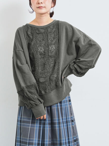 レース切替裏毛プルオーバー(グレー/チャコールグレー/ブラック/ブラウン/キナリ)|SM2(エスエムツー)通販