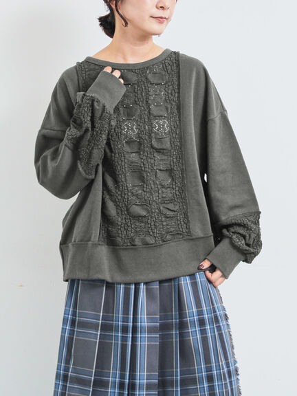 レース切替裏毛プルオーバー(グレー/チャコールグレー/ブラック/ブラウン/キナリ)|SM2(エスエムツー)通販