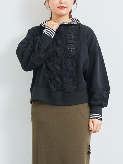 レース切替裏毛プルオーバー(グレー/チャコールグレー/ブラック/ブラウン/キナリ)|SM2(エスエムツー)通販