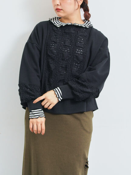 レース切替裏毛プルオーバー(グレー/チャコールグレー/ブラック/ブラウン/キナリ)|SM2(エスエムツー)通販