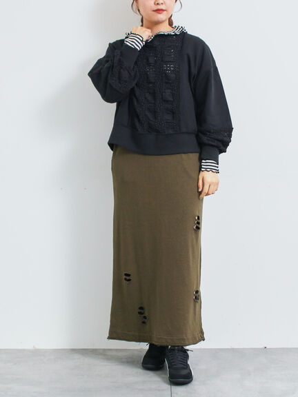 レース切替裏毛プルオーバー(グレー/チャコールグレー/ブラック/ブラウン/キナリ)|SM2(エスエムツー)通販