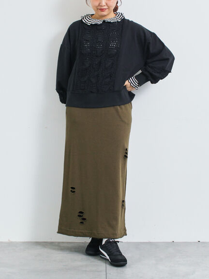 レース切替裏毛プルオーバー(グレー/チャコールグレー/ブラック/ブラウン/キナリ)|SM2(エスエムツー)通販