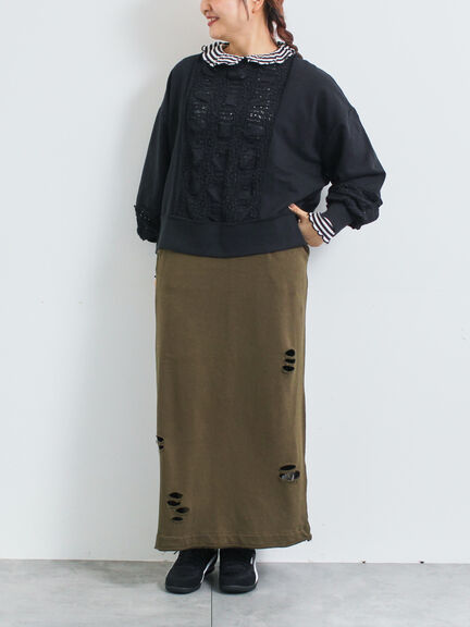 レース切替裏毛プルオーバー(グレー/チャコールグレー/ブラック/ブラウン/キナリ)|SM2(エスエムツー)通販