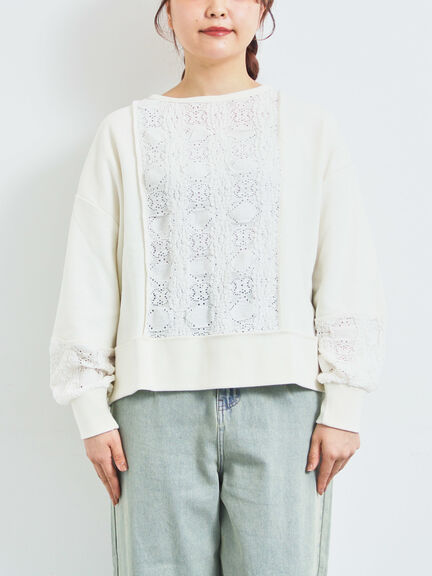 レース切替裏毛プルオーバー(グレー/チャコールグレー/ブラック/ブラウン/キナリ)|SM2(エスエムツー)通販