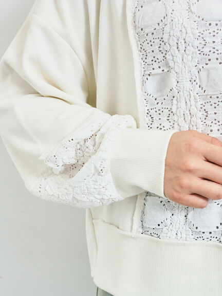 レース切替裏毛プルオーバー(グレー/チャコールグレー/ブラック/ブラウン/キナリ)|SM2(エスエムツー)通販