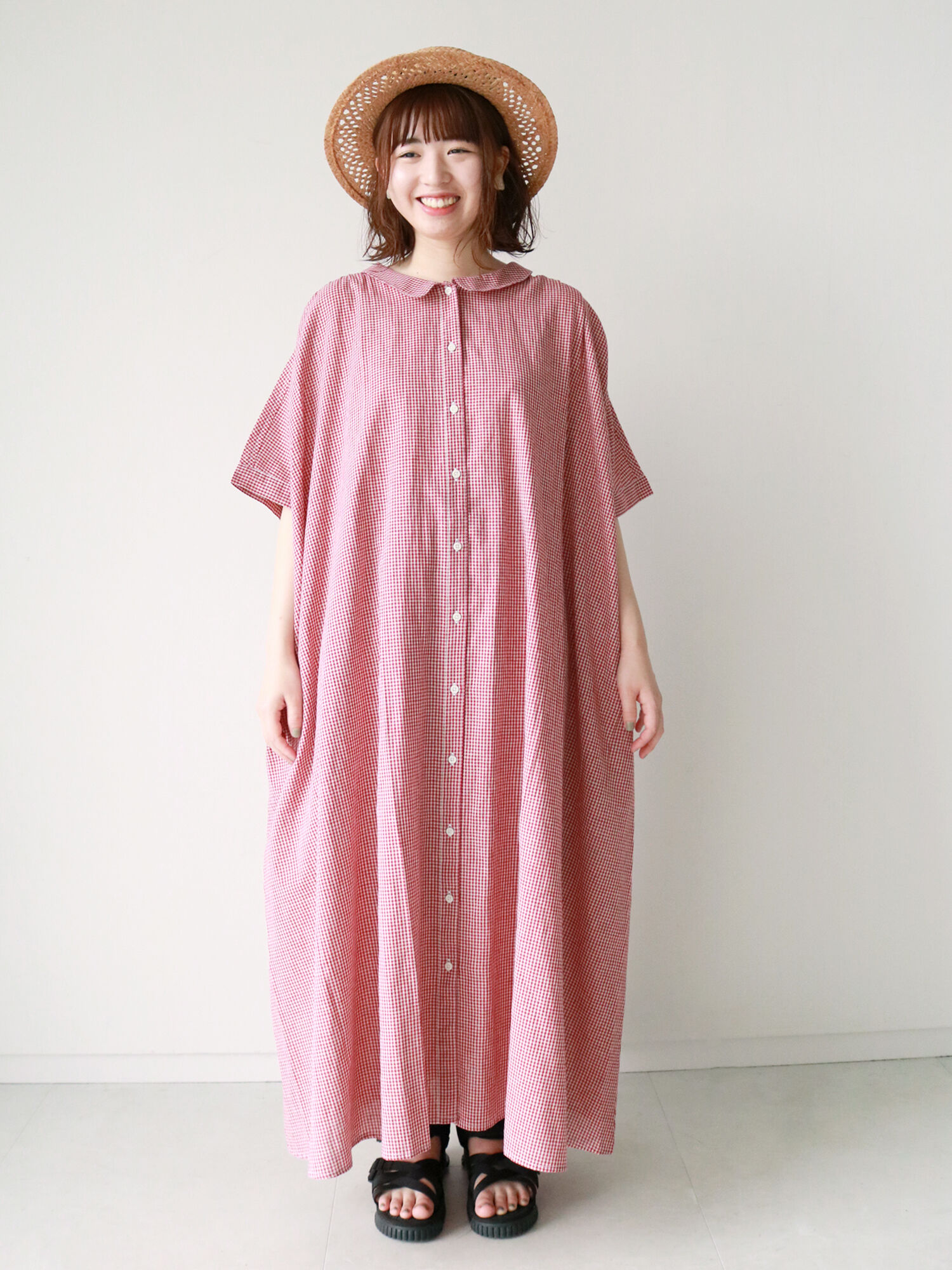 セール ギンガムチェックシャツワンピ ブラック レッド ネイビー ワンピース Sm2 サマンサ モスモス 公式通販