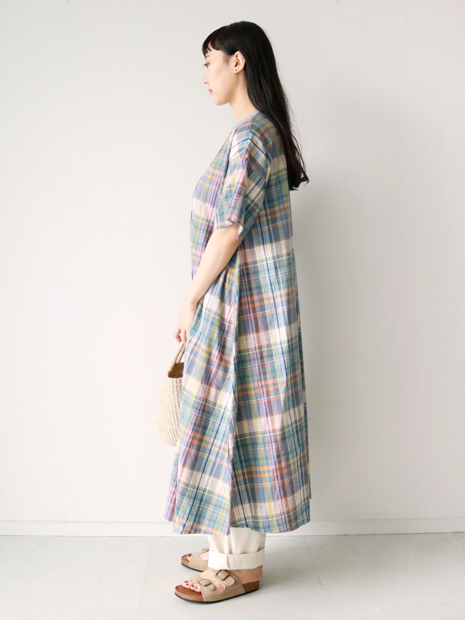 セール クールコットン 柄アソートワンピース オフホワイト チャコールグレー グリーン サックスブルー ブルー ワンピース Sm2 サマンサ モスモス 公式通販