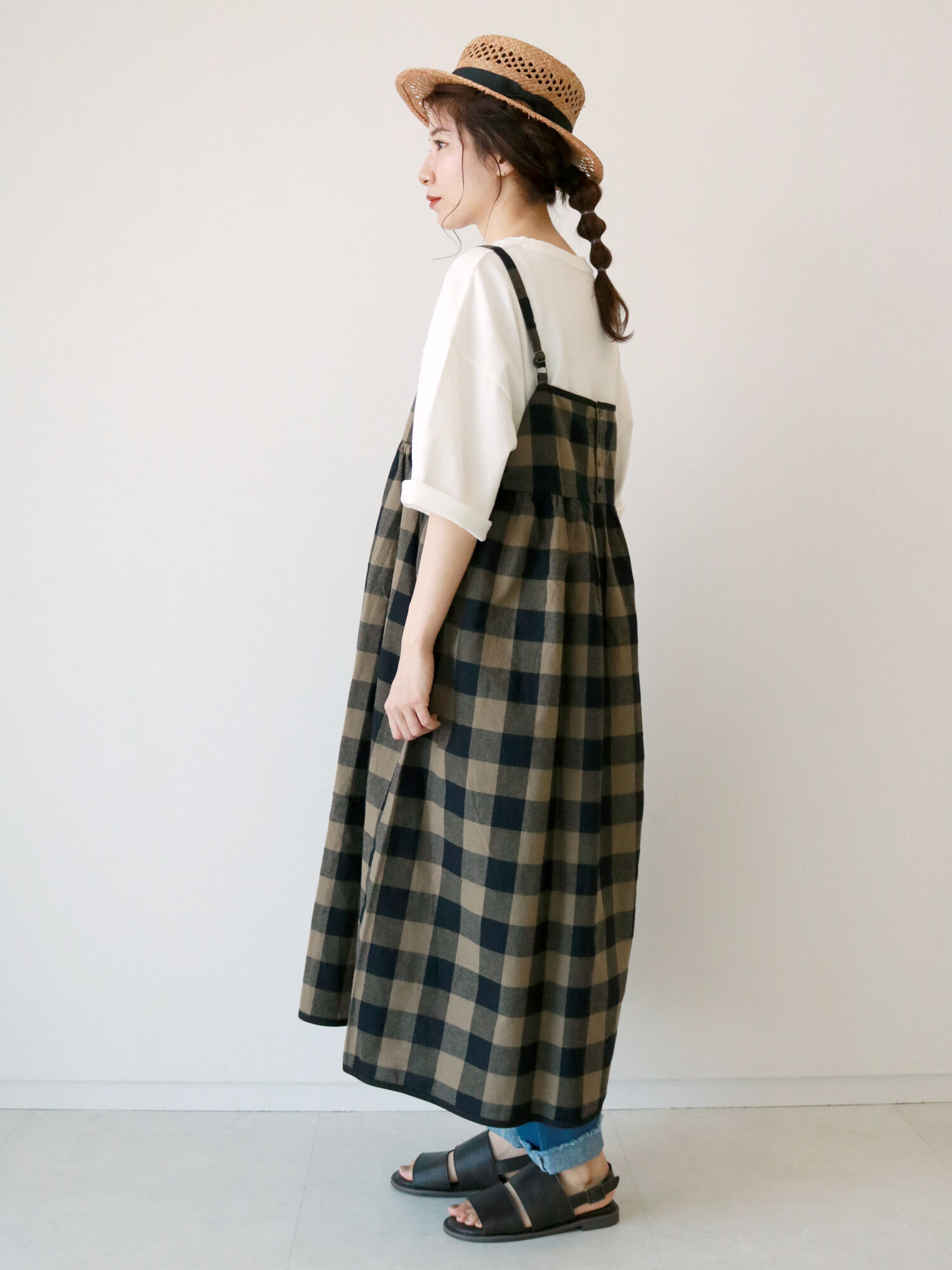 セール 綿麻ギンガムチェックキャミワンピ ブラック ベージュ カーキ ブルー ワンピース Sm2 サマンサ モスモス 公式通販