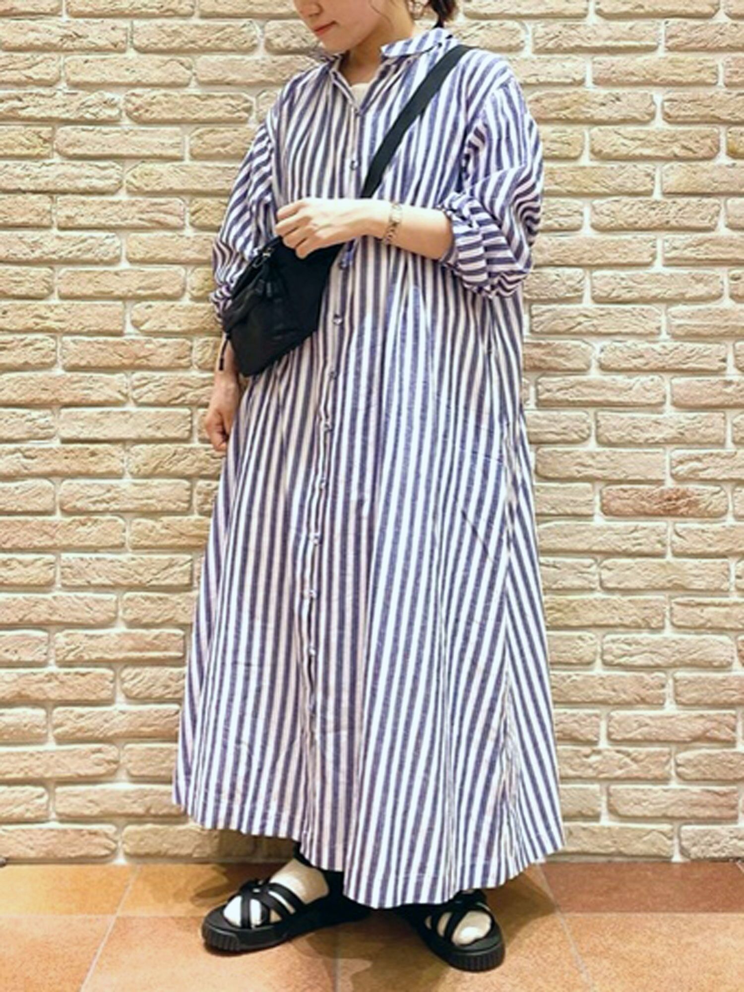 セール 綿麻ストライプちび衿シャツワンピース ベージュ ミント ネイビー ワンピース Sm2 サマンサ モスモス 公式通販