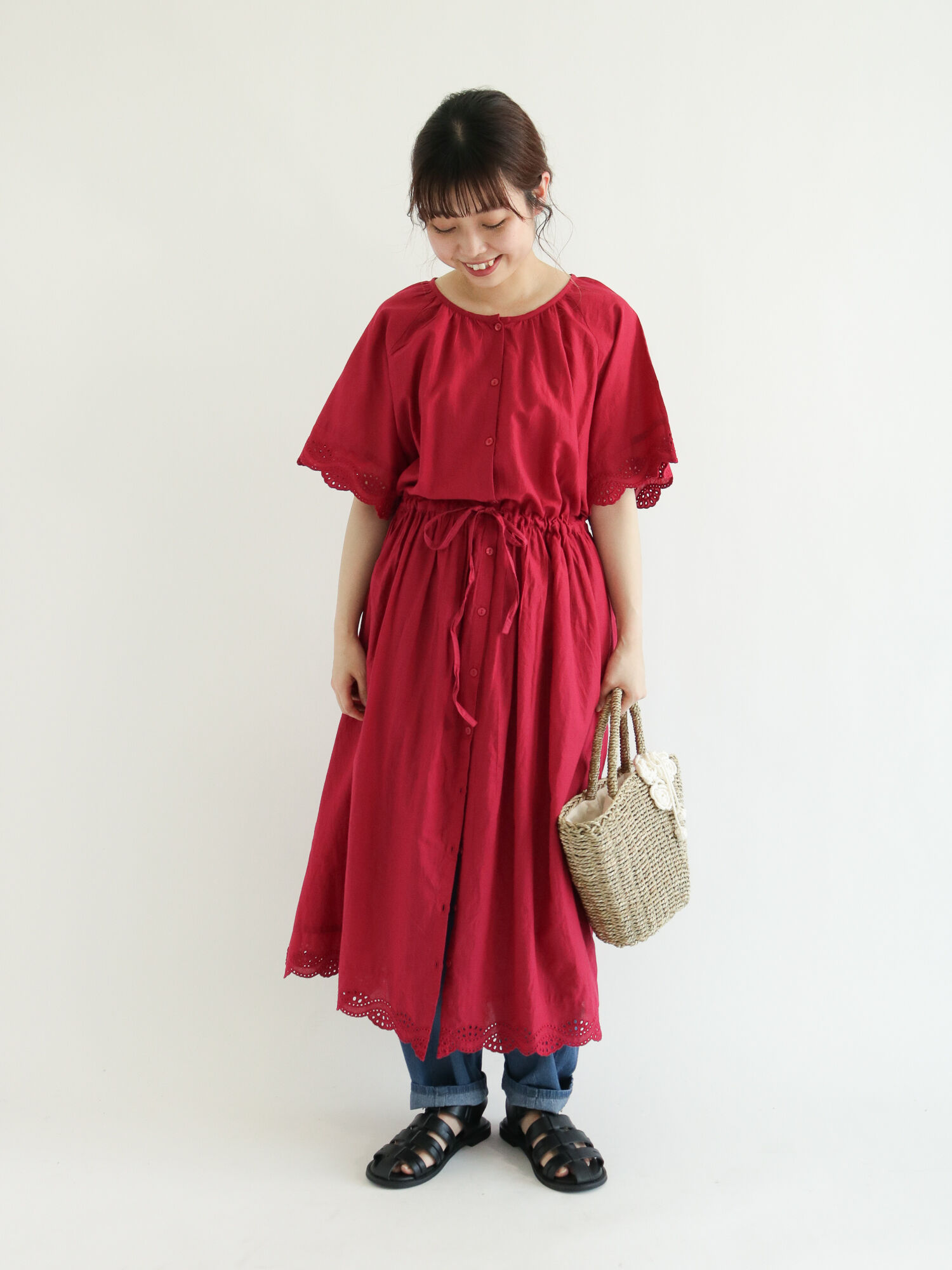 セール 袖裾スカラップワンピース オフホワイト ブラック レッド カーキ ワンピース ワンピース Sm2 サマンサ モスモス 公式通販