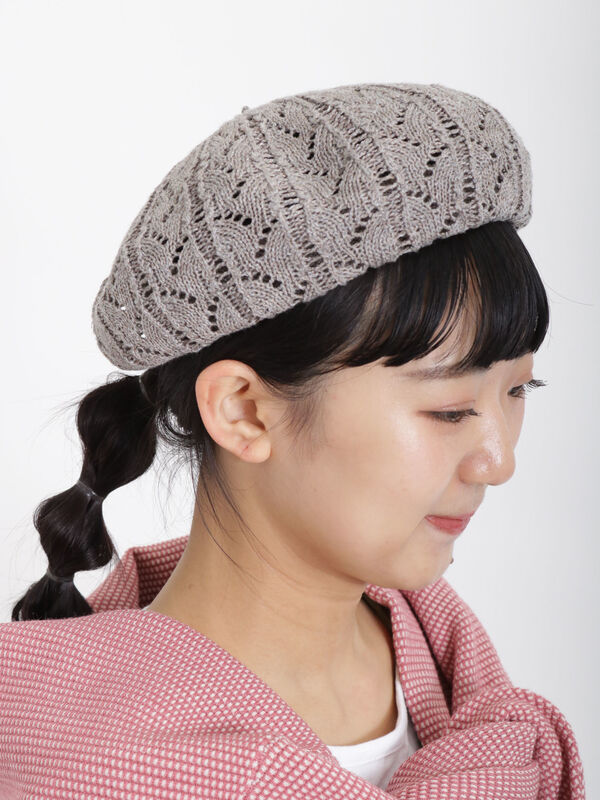 サマンサモスモス ダイヤ柄編みベレー帽 ブラック
