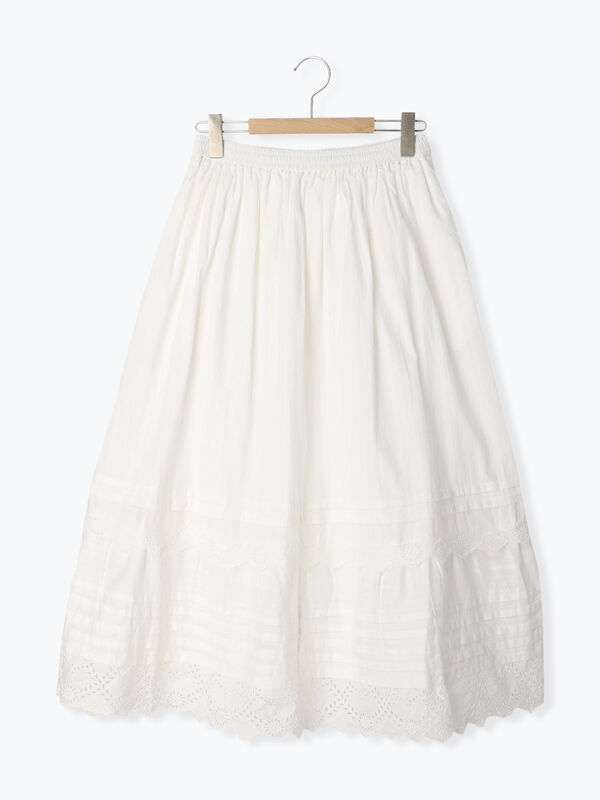 セール】 綿ドビー裾スカラップスカート（オフホワイト/ブラック 